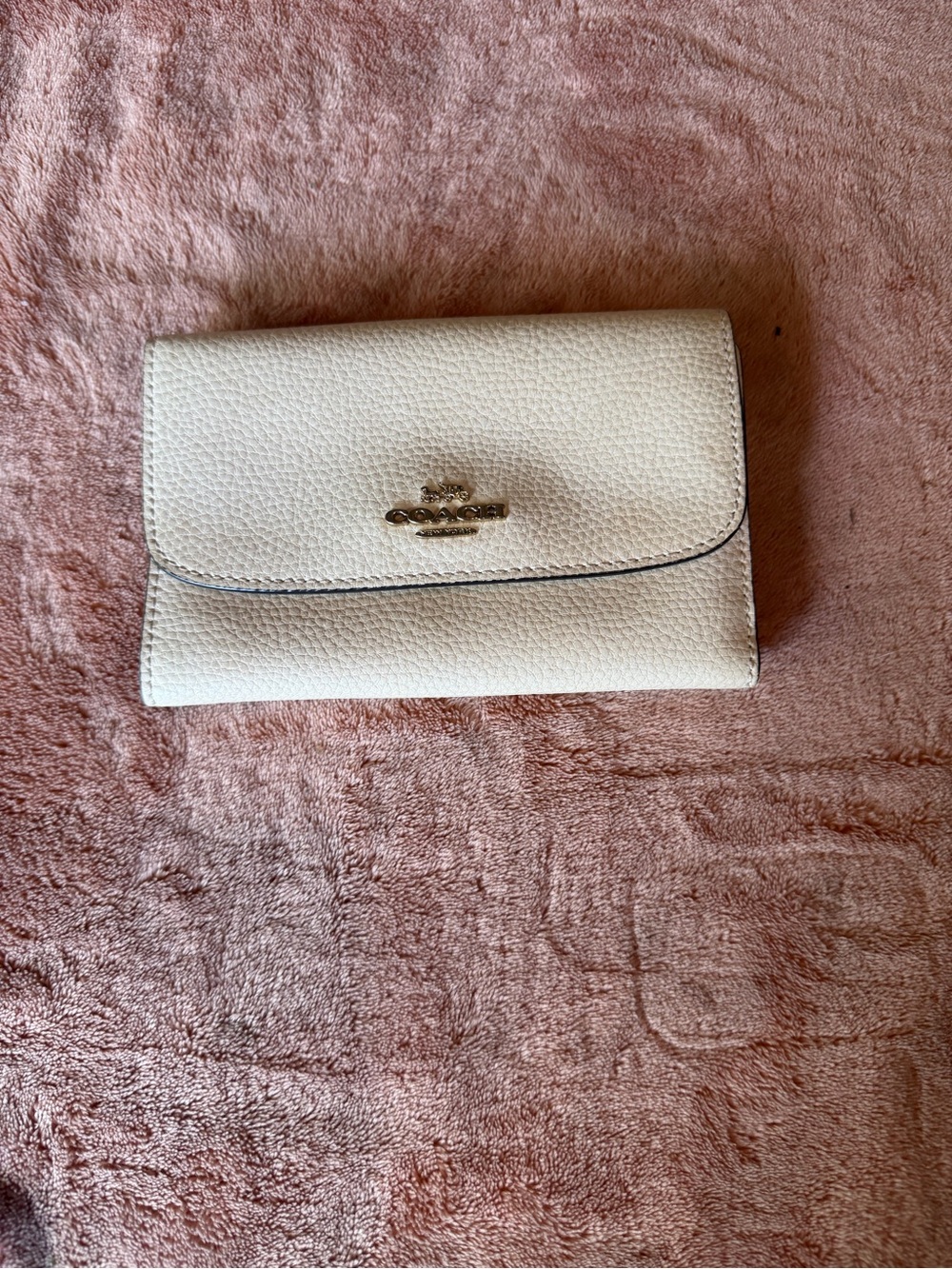 Coach Pebbled Leather Small Wallet in Cream with Gold Logo